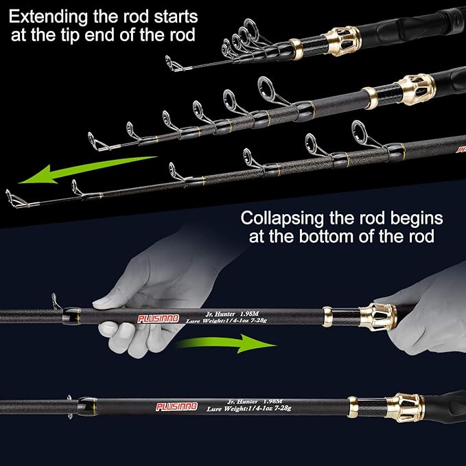 PLUSINNO Fishing Rod and Reel Combo,Fishing Pole,Telescopic Fishing Rod Kit with Spinning Reel, Telescopic Fishing Pole with Carrier Bag for Freshwater Saltwater for Men Women