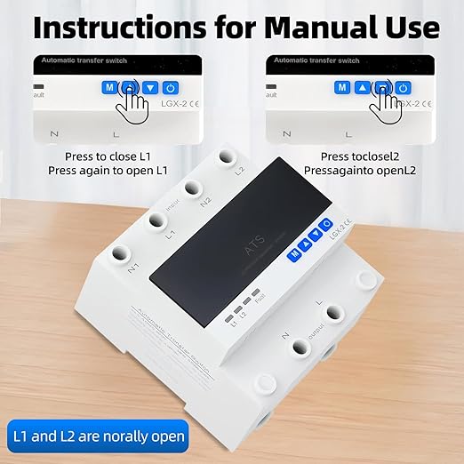 63A 2P Dual Power Automatic Transfer Switch 110V Adjustable Emergency Generator Transfer Switch with LED Display 50HZ/60HZ ATS for Generator and Backup Power