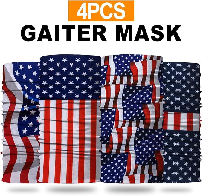 4Pack Neck Gaiter for Men Women Face Cover Mask Head Wrap Balaclava Headwear Bandana Headband Magic Scarf