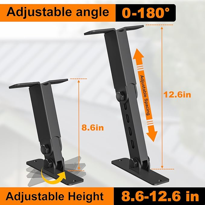 Heavy Duty Roof Riser Brackets Kit, TROPTOLKY Adjustable Height Angle Pergola Brackets, Black Metal Roof Riser Beam Bracket for Roof Pergola Gazebo Patio Cover (1 Pack)