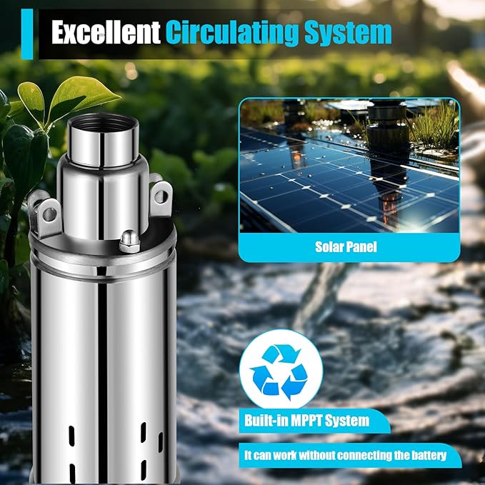Solar Water Pump Deep Well DC 24V 370W w/Steel Submersible Pump Irrigation Garden,Solar Submersible Pump 65m