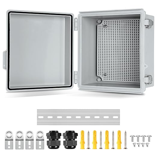 Waterproof Electrical Junction Box, IP67 Plastic Weatherproof Electrical Enclosure with Mounting Plate, Wall Brackets, for WiFi Electronics Project (13"×13"×5")