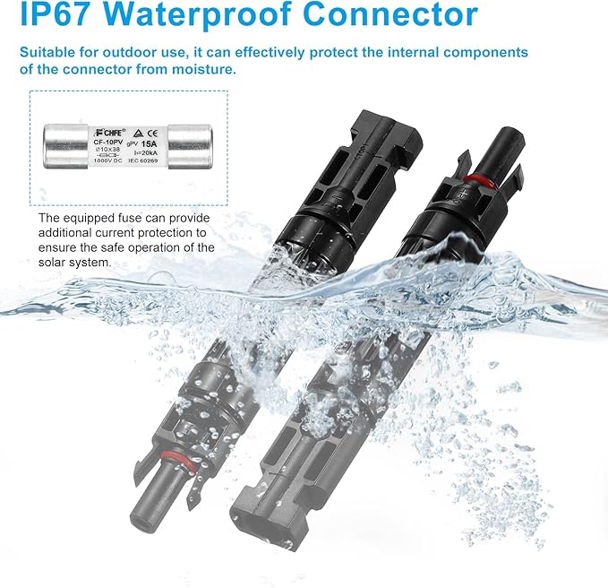 MECCANIXITY 2 Pcs Solar Fuse Holder 10A 1000V Waterproof PV in-Line Fuse Holders with Fuse Solar Inline Fuse Holder Photovoltaic Connectors for Solar Panel System