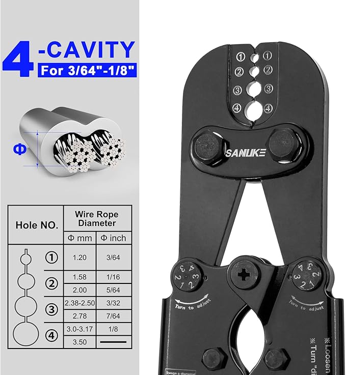 Sanuke Wire Rope Crimping Tool Kit, Professional Wire Rope Crimper and Cutter for Aluminum Oval Sleeves, Double Sleeves, Crimping Loop Sleeves from 3/64-inch to 1/8-inch