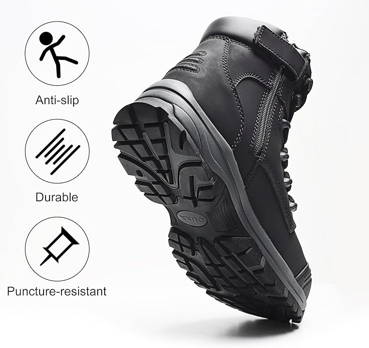OUXX Work Boots for Men, Side Zipper Steel Toe Shoes, Water-Resistant, Non-Slip, Puncture-Proof(OX2720)