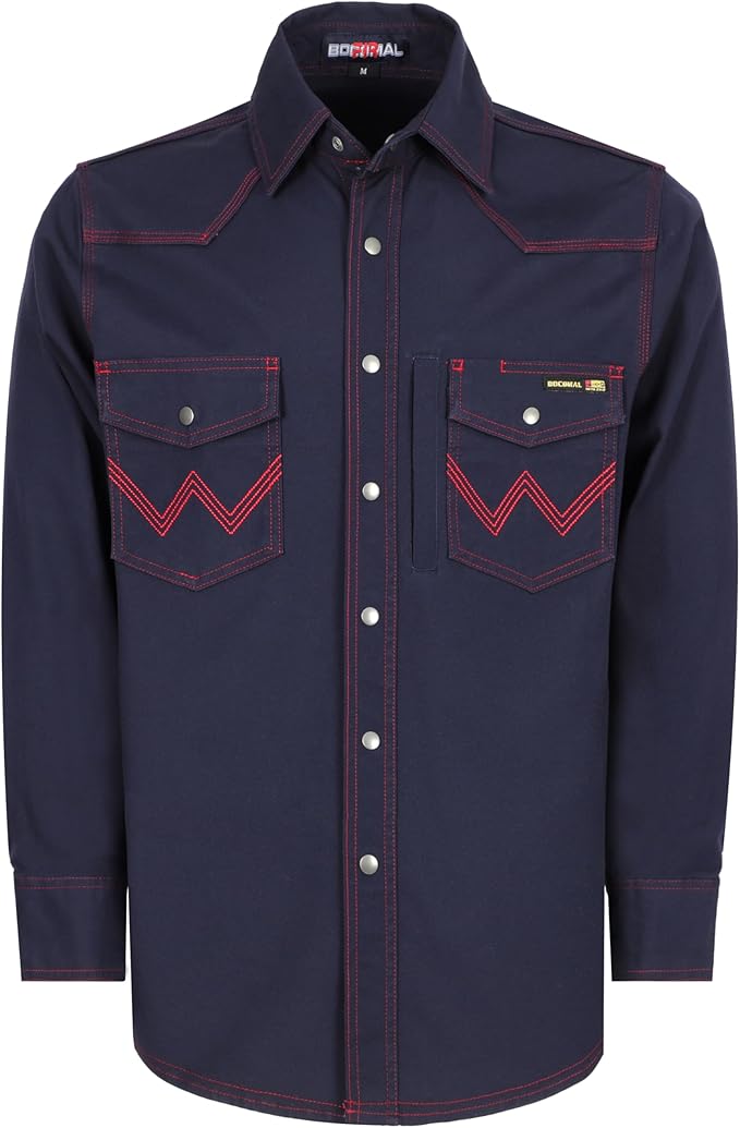 BOCOMAL FR Welding Shirts Heavyweight Stretch Canvas Snaps Down Reinforced Stitching Western Style Fire Resistant Jackets