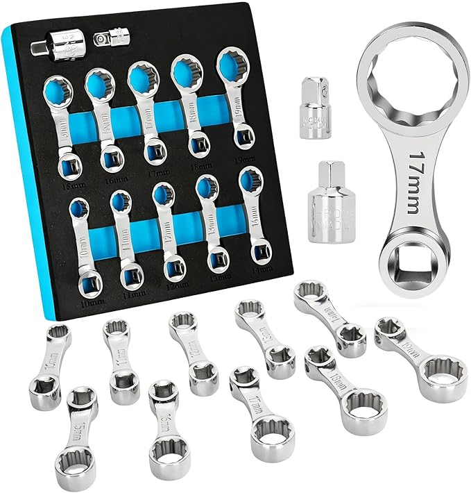 Torque Adapter Set Metric 12-PCS, Includes 10, 11, 12, 13, 14, 15, 16, 17, 18, 19mm Torque Wrench Adapter, 12 Point Torque Extender Adapter with 1/2" + 1/4" Drive Converters