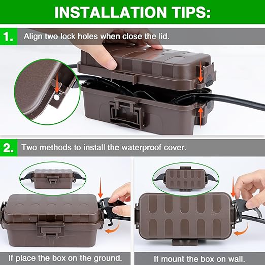 Flemoon IP55 Small Outdoor Electrical Box Waterproof (Inner 5.9 x 3.2 x 1.8inch), Extension Cord Cover with Detachable Awning Covers for Plug, Outlet, Holiday Lights, Brown