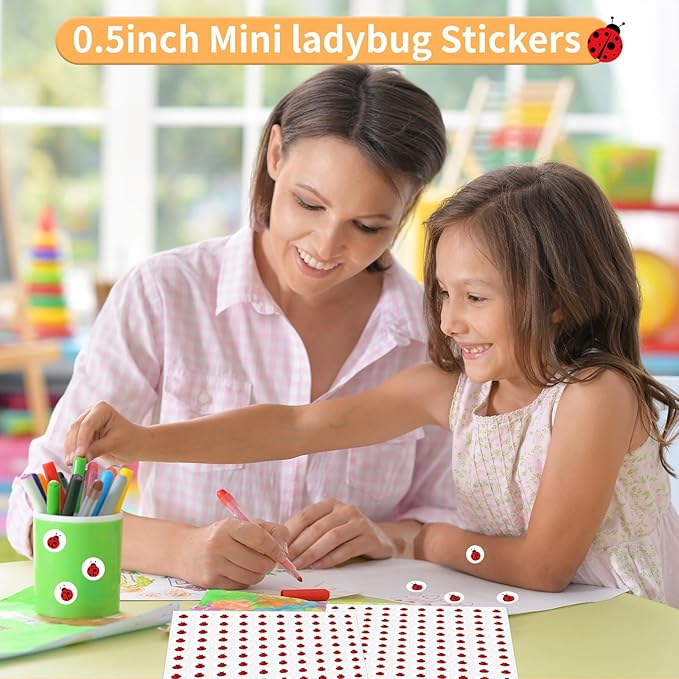 2400 Pcs Small Sticker for Kids,Mini Ladybug Sticker Cartoon Paper Small Decals Cute Self-Adhesive Stickers for Summer Party Envelopes Scrapbook Gifts DIY Supplies,0.5in（Ladybug）