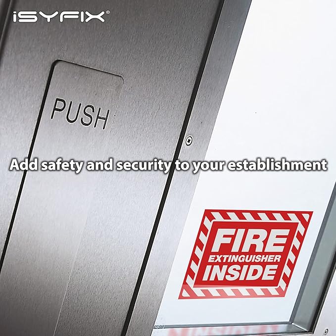 iSYFIX Fire Extinguisher Inside Signs Stickers – 5 Pack 5x4 Inch – Self-Adhesive Vinyl Decals, Laminated for UV, Weather, Scratch, Fade Resistance, for Cars, Trailers, Rv's, Trucks and Vehicles