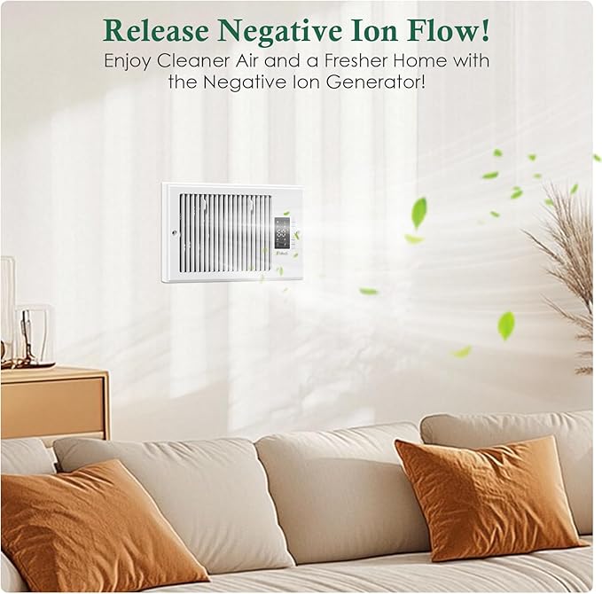 Register Booster Fan 6" x 10" with Negative Ion, Manual Airflow Direction Control, Quiet 10-Speed Heating Cooling AC Vent Fan with Remote & Thermostat Control for Wall Floor, White