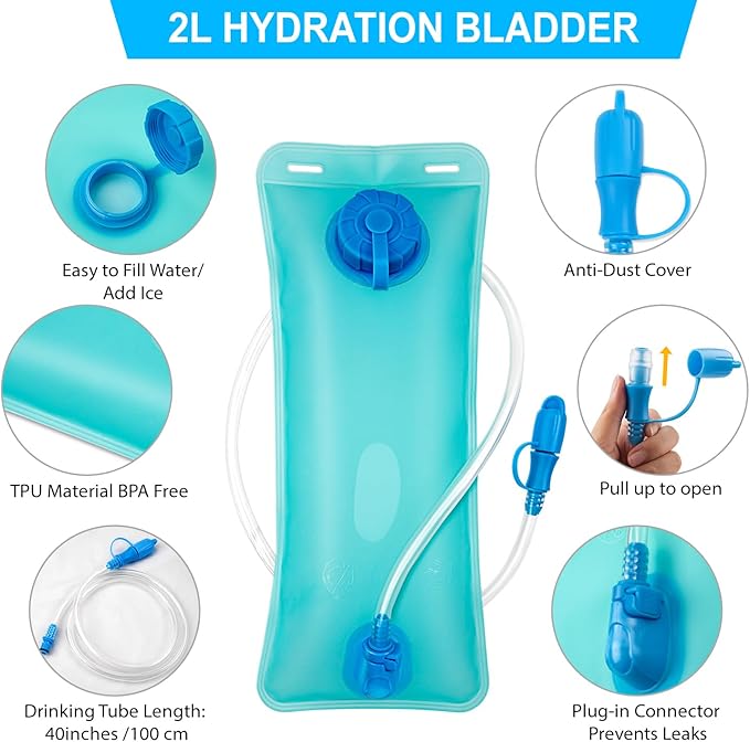 Hydration Backpack with 2L Water Bladder, Lightweight Running Vest for Women Men, Adjustable Straps, Multi-Pocket Water backpack, Breathable Running Vest for Hiking, Cycling, Climbing, Camping, Biking