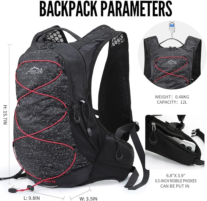 IX INOXTO Hydration Pack Backpack, Lightweight Water Backpack with 2L Hydration Bladder Daypack for Men Women,Running Hydration Vest for Trail Running Hiking Cycling Race Climbing