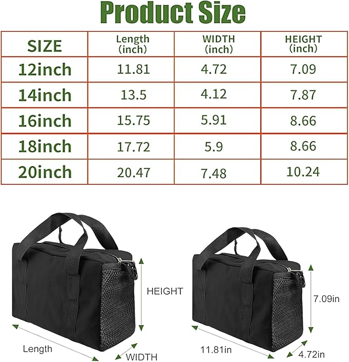 Small Tool Bag,Close Top Wide Mouth Tool Organizer Bag,Large Capacity Tool Bags for Men,Canvas Tool Storage Bag for Storage Handbag for Screwdrivers,Wrench (Shoulder strap+Black, 16 Inch)