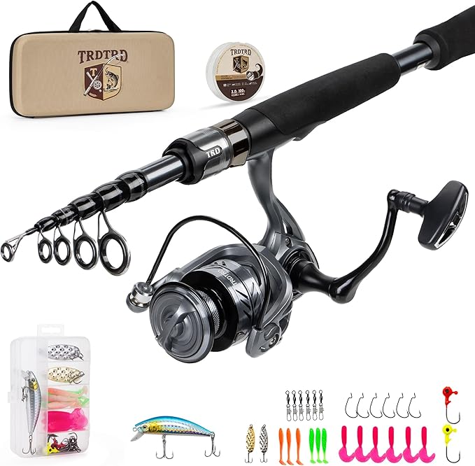 Telescopic Fishing Rod and Reel Combo-IM6 Carbon Fiber Collapsible Rod with Spinning Reel -CNC Spool, Waterproof - All-in-One Starter Kit with Tackle Box, Lures & Bag for Freshwater/Saltwater