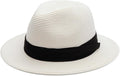Joywant Womens Straw Fedora Beach Sun Hat, Packable Wide Brim Panama Hat for Women UV UPF50+ Summer Hat
