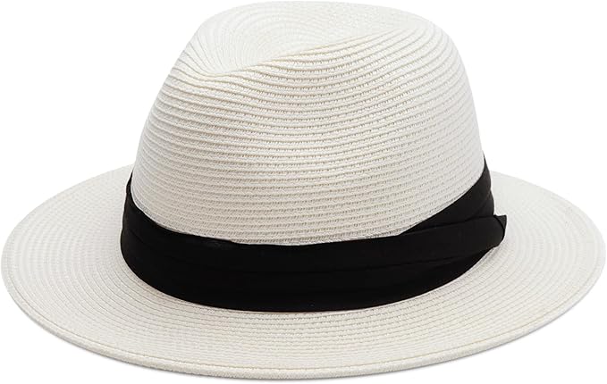 Joywant Womens Straw Fedora Beach Sun Hat, Packable Wide Brim Panama Hat for Women UV UPF50+ Summer Hat