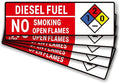 Diesel Fuel No Smoking No Open Flames Sign,5 Pack Adhesive Vinyl Safety Warning Sign with NFPA Symbol -10x3 inches