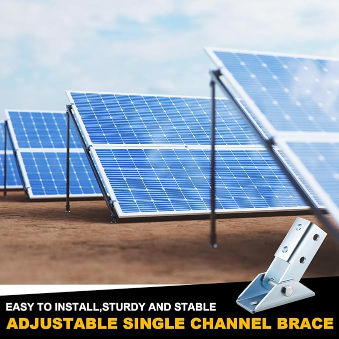 4 Pcs Adjustable Brace Fitting, Fit for 1/2" Bolt in 1-5/8" Strut Channel, Solar Panel Bracket Base 8 Hole Wing 180 Degree Turn Joint Connector Bracket for Mounting and Supporting Solar Panel