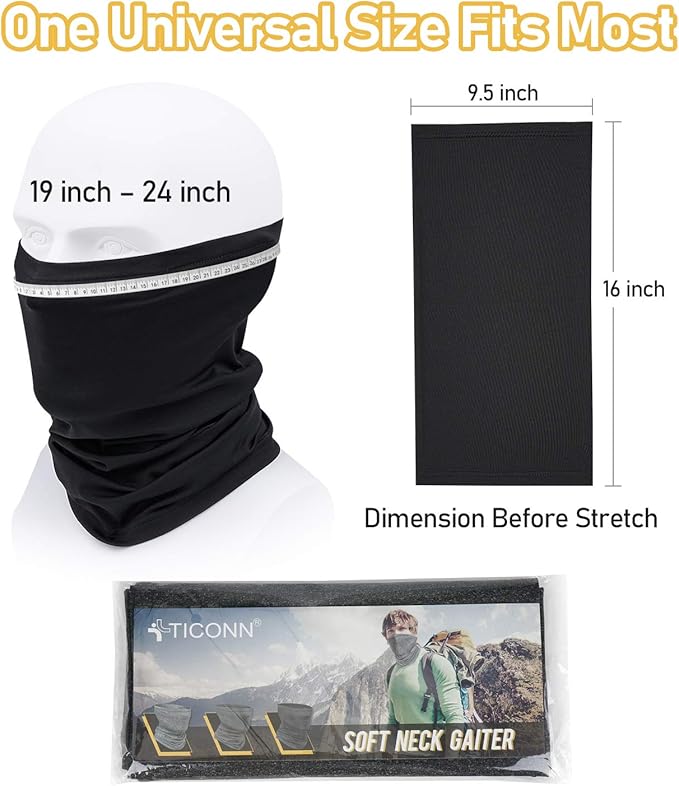 TICONN Neck Gaiter Face Cover Scarf, Neck Warmer Breathable Sun & Wind-proof for Skiing Fishing Hiking Cycling
