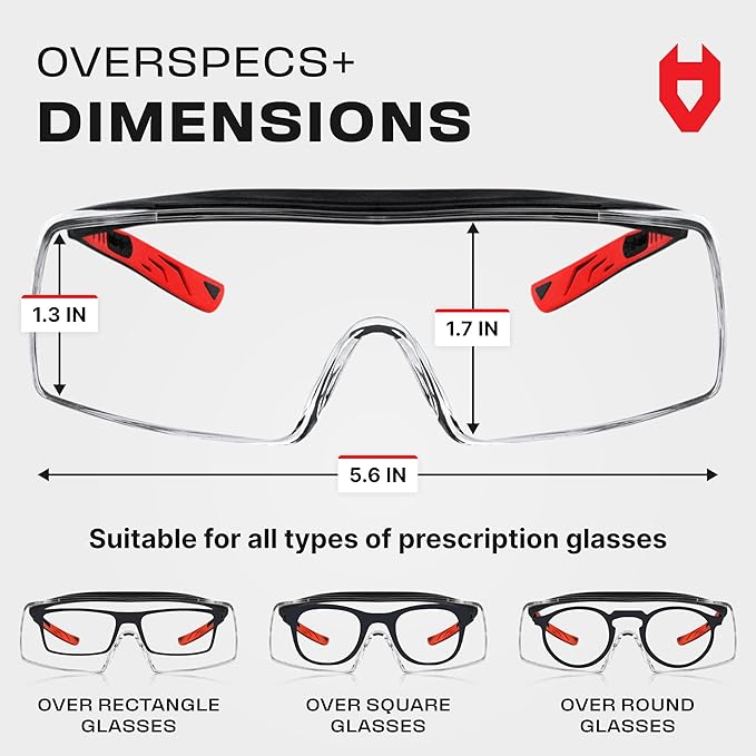 NoCry Safety Glasses Over Eyeglasses for Men and Women with Anti Scratch Lenses and Integrated Side Shields — Adjustable Temples with Anti-Slip Tips — 100% UV Protective Eyewear — ANSI Z87 Certified