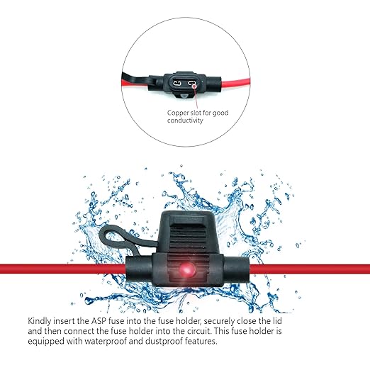 Waterproof in-line ASP LED Fuse Holder,12 AWG for Automotive, Marine（5 Pack）