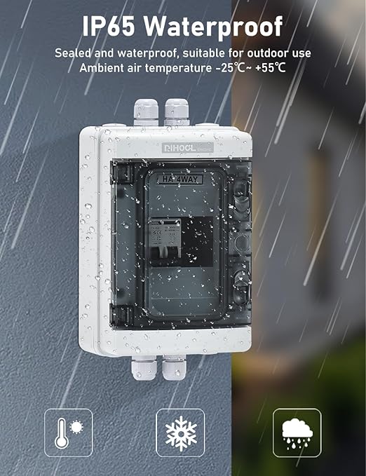 DIHOOL DC AC Disconnect Box Outdoor 30 Amp Breaker Box, Miniature Circuit Breaker with DIN Rail Box 400V