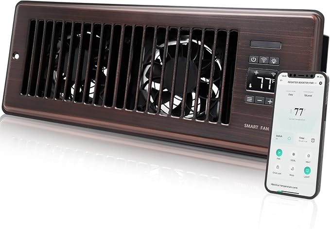 Super Quiet Register Booster Fan for 4" x 12" Register Holes, Smart Register Vent with Dual Intelligent Thermostat and WIFI App Control, Heating Cooling AC Vent Fan (ORB)