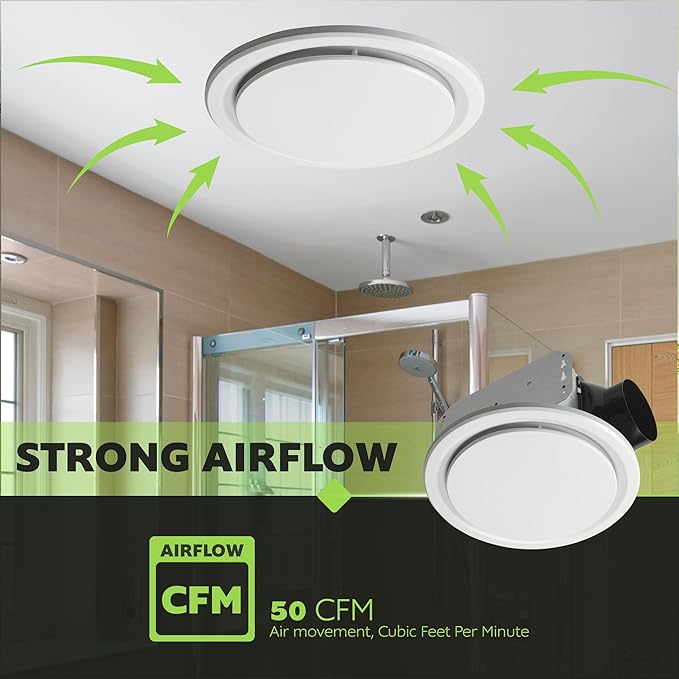 Homewerks 7140-50-G3 Bathroom Fan Ceiling Mount Exhaust Ventilation, Ultra Quiet 1.0 Sones, 50 CFM, White