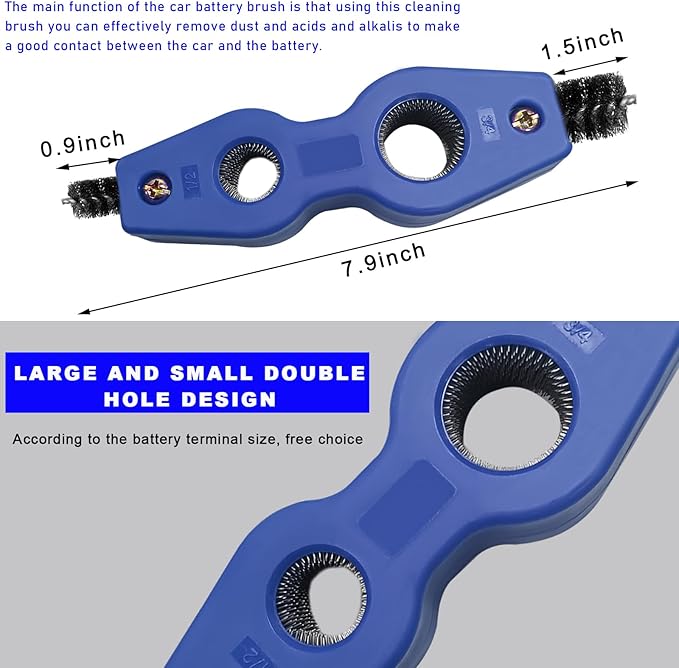 Battery Terminal Cleaning Brush, 4 in 1 Anti-Corrosion Car Battery Cleaner, Vehicle Battery Terminals Machine Parts Cleaning Tool for Auto Marine, Universal Car Accessories (Blue-1PCS)