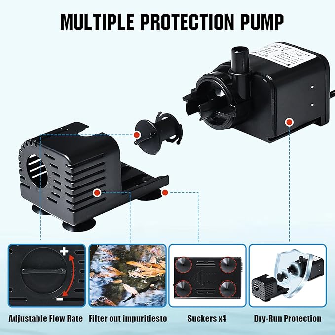 ECO-WORTHY Solar Water Fountain Pump Kit 216 GPH Flow 13W Adjustable Dry-Run Protection Solar Pond Pump Monocrystalline Solar Panel Powered Water Pump for Ponds, Garden, Waterfall, Pool, Birdbath