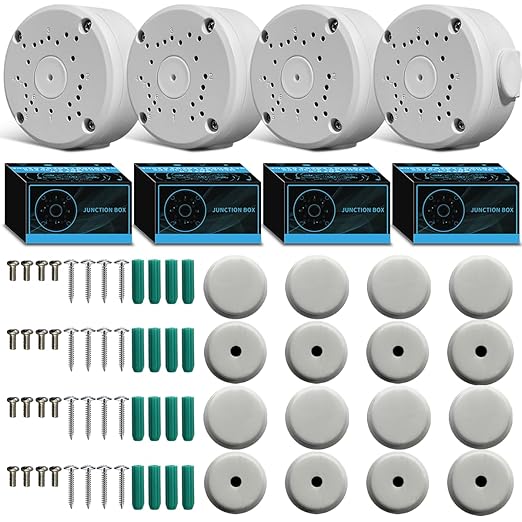 Metal Aluminum & Waterproof Junction Box Mount Bracket, Universal for Bullet Security Camera, Aluminum Waterproof Hide Cable Junction Box Compatible with Solar Panel, Fits Wall Ceiling (4pcs)