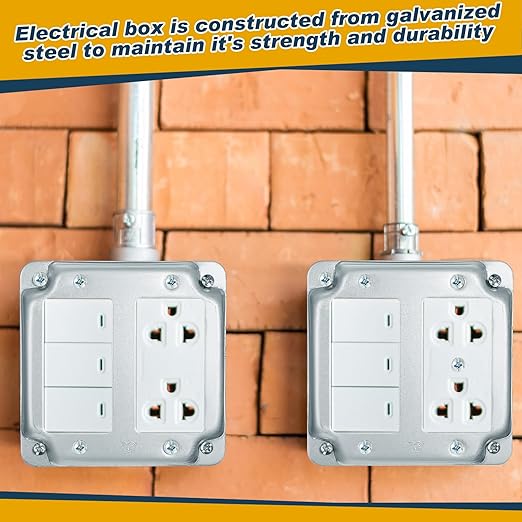 8 Set 4 × 4" Electrical Junction Box with Cover Electrical Metal Outlet Box, 21.0 Cu. in. Capacity Receptacle Exposed Work Cover, 1-1/2'' Deep (2 Gfci)