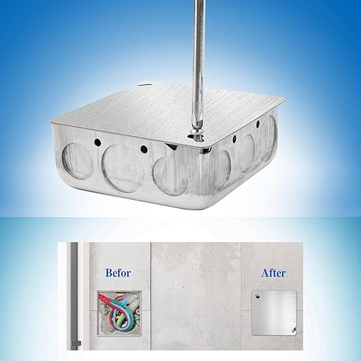 8PCS Metal Electrical Box Cover Plate, 4 Inch Junction Box Covers, 4" Square Flat Blank Electric Box Cover, 4x4 Square Blank Cover for Electrical Box, Galvanized Steel Metal Junction Box Cover