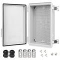 LeMotech Electrical Box, IP67 Waterproof Hinged Cover Stainless Steel Latch Junction Box, ABS Plastic Electrical Enclosure with Mounting Plate,Wall Brackets, Cable Glands, 10.2"x6.3"x3.9", Grey