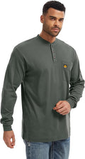 WORKWEYA 6.5oz Flame Resistant Henley Shirt 100% Cotton Lightweight FR Shirts for Men
