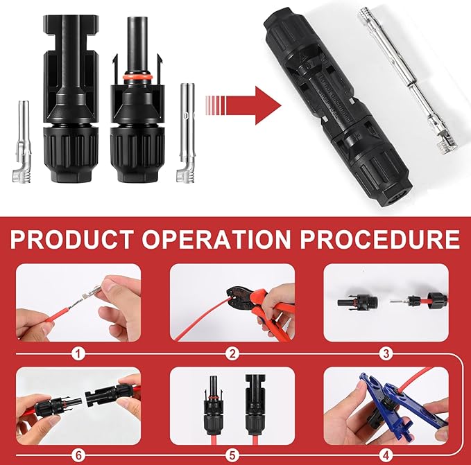 32 PCS Solar Panel Connectors MC4, 16 Pairs Male/Female + 2 Wrenches IP67 Waterproof 1000V/30A Solar Connectors，for Solar Power Systems (10AWG)