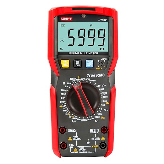 UNI-T Digital Multi Meter UT89X 6000 Counts True RMS Sine Wave Measurement Live Wire Test AC DC Voltage Current Ohm Capacitance Frequency Temperature Probe Diode Continuity Dual Range NCV hFE