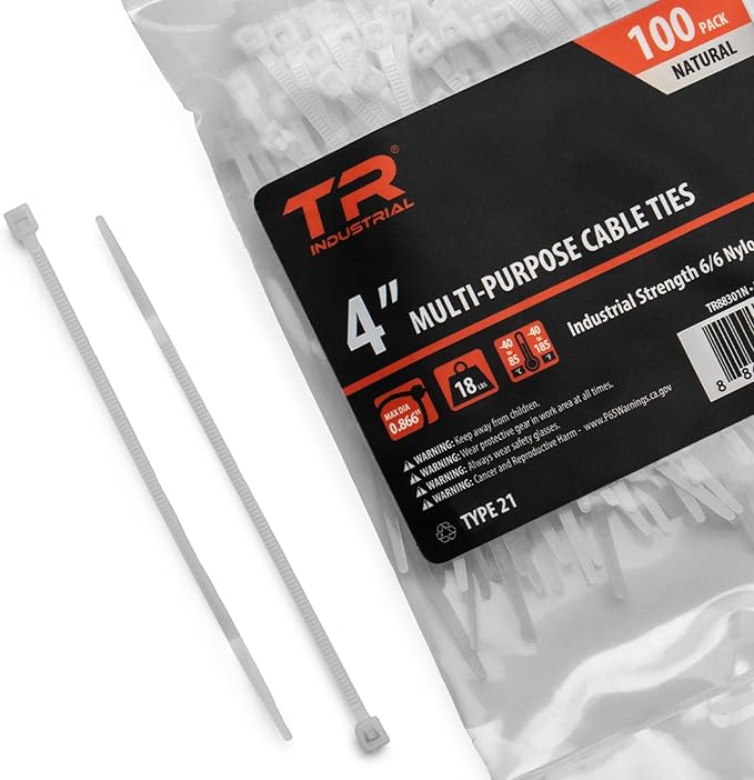 TR Industrial Multi-Purpose Natural Cable Ties, 4 inches, 100 Pack