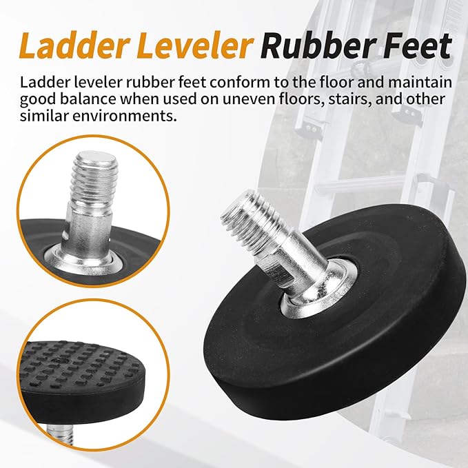 Ladder Leveler Rubber Feet for Type I,II and IA Extensions, Replacement Rubber Feet fit for Ladder Stabilizer Legs with Anti-Slip Threaded (1 Pair)