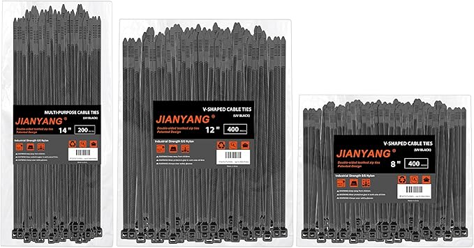 Zip Ties Assorted Size,8+12+14 Inch V-Shaped Toothed Double Sided Toothed,100 LBS Tensile Strength Heavy Duty Cable Wire Ties More Durable Nylon Tie Wraps for Indoor Outdoor（1000 Pack）