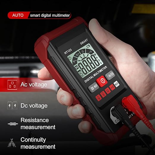 HT Automatic Digital Multimeter, 2000 Counts Smart Digital Multimeter Non Contact Volt DC Amp Meter Tester Digital Voltmeter for Ac/Dc Voltage Electric Meter Tester Tool (Red)