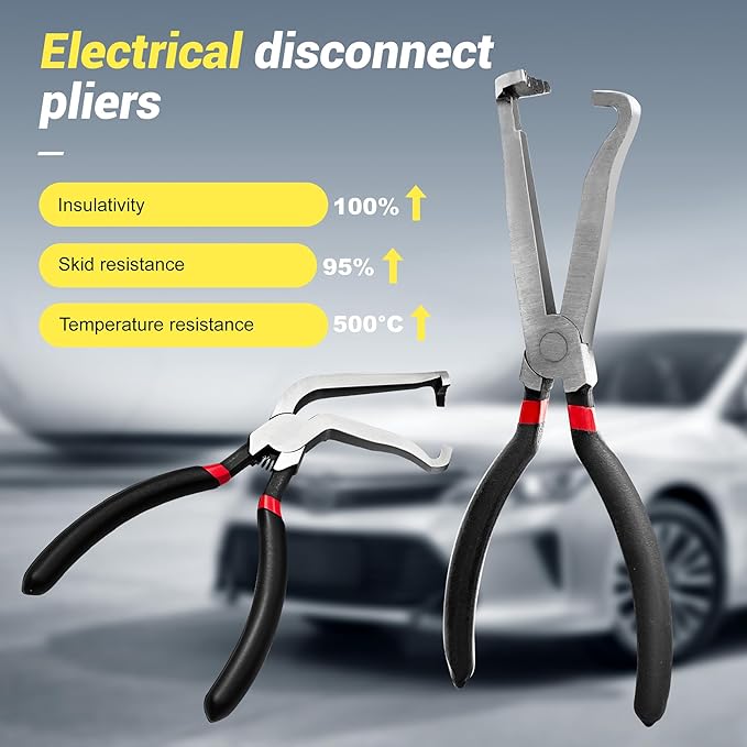 Electrical Disconnect Pliers, Electrical Connector Pliers for Cars(1*Straight&1 * 60°Bend), Fuel Line Tools with Anti-Slip Grip, Fuel Line Disconnect Tool Set for Air Flow Sensors Fuel Injectors