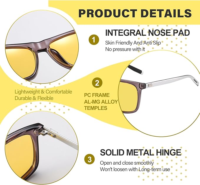DUCO Polarized Night Vision Glasses for Men and Women Yellow Safety Driving Glasses with UV Protection and Anti Glare