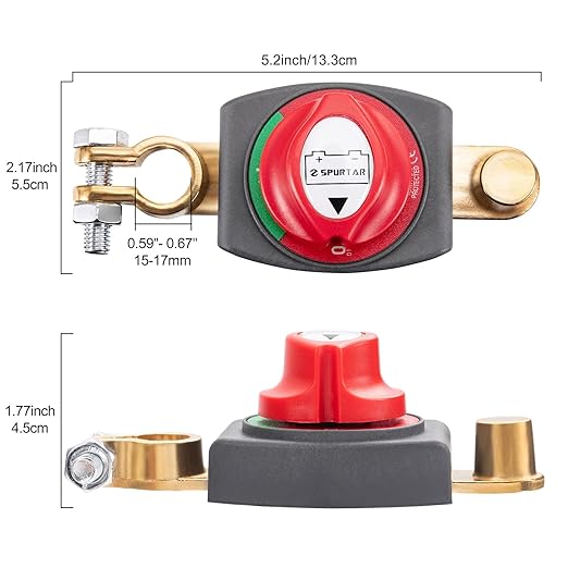 Spurtar Auto Battery Disconnect Switch 12V - 48V Top Post, Battery Shut Off Kill Switch 275A High Current for Car, Vehicle, Truck, Marine, Boat, ATV, RV, Winch