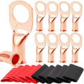 TKDMR 10pcs 6 AWG-1/2 Battery Lugs,Heavy Duty Wire Lugs,Ring Terminals,Battery Cable Ends,0 Guage terminals,Battery Terminal Connectors with 10pcs 3:1 Heat Shrink Tubing