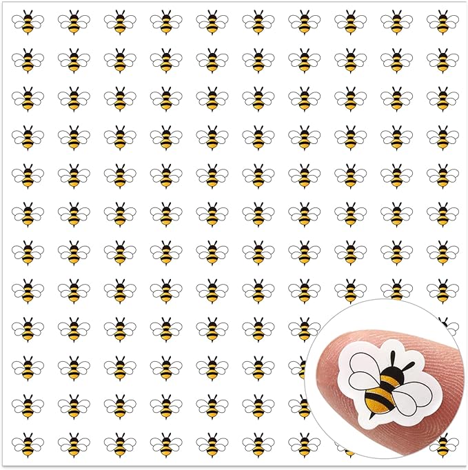 JarThenaAMCS 2400Pcs Summer Mini Bee Sticker Cartoon Paper Small Decals Cute Yellow Buzz Bee Self-Adhesive Stickers for Holiday Envelopes Scrapbook Gifts DIY Supplies, 0.5 in