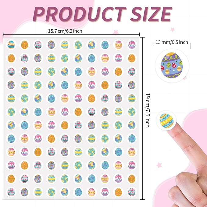 2400 Pcs Small Stickers for Kids,Easter Egg Mini Sticker Colorful Paper Decals 10 Egg Styles Self-Adhesive Stickers for Party Envelopes Scrapbook Gifts DIY Supplies,0.5in（Egg）