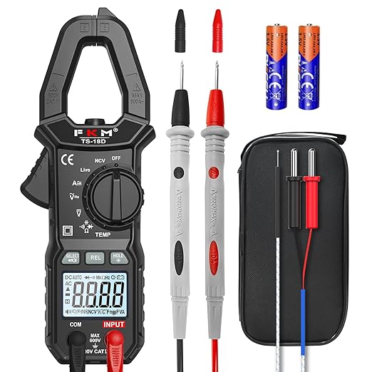 FKM AC/DC 600 Amp Clamp Meter Multimeter Tester TRMS 6000 Counts Auto-ranging Smart Digital Voltage Tester,for AC/DC Current/Voltage,NCV Detection,Capacitance,Resistance,Ohm,Continuity,Diode,Hz,Temp