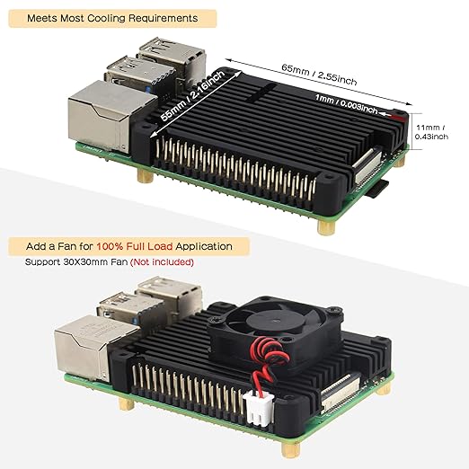 Geekworm 11mm Thickness Embedded Heatsink (P165-B) for Raspberry Pi 4, Armor Aluminum Radiator Compatible with Raspberry Pi 4 Model B Computer and Pi 4 Expansion Board Support POE Extension